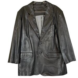 Roundtree & Yorke XL Black Lambskin Leather Blazer 2 Button Lined Jacket Notch